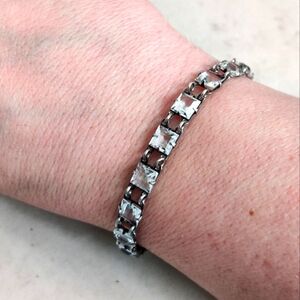 Antique True Art Deco Square Cut Crystal Bracelet Sterling Silver